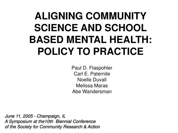 aligning community science and school based mental health policy to practice