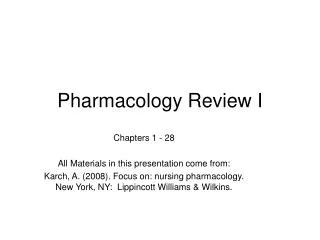Pharmacology Review I