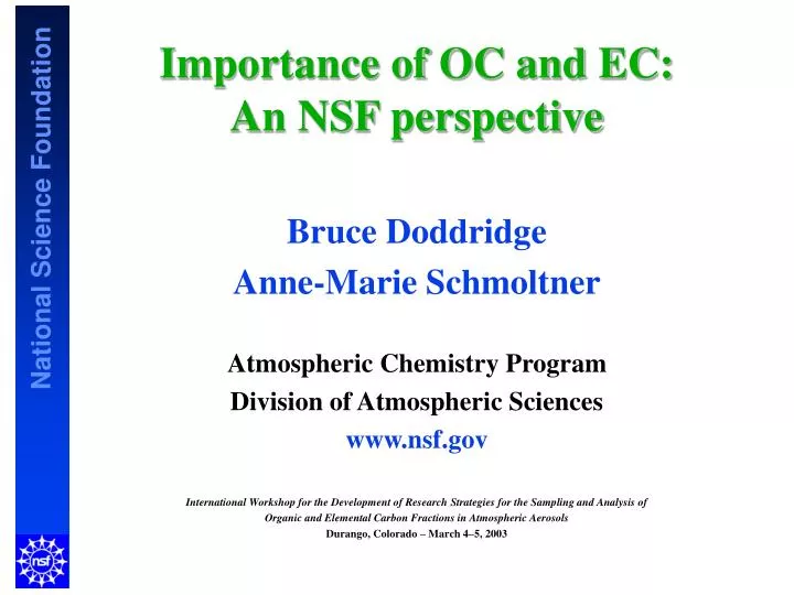 importance of oc and ec an nsf perspective