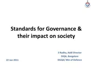 Standards for Governance &amp; their impact on society