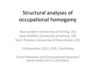 Structural analyses of occupational homogamy