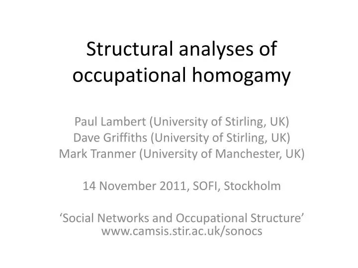 structural analyses of occupational homogamy