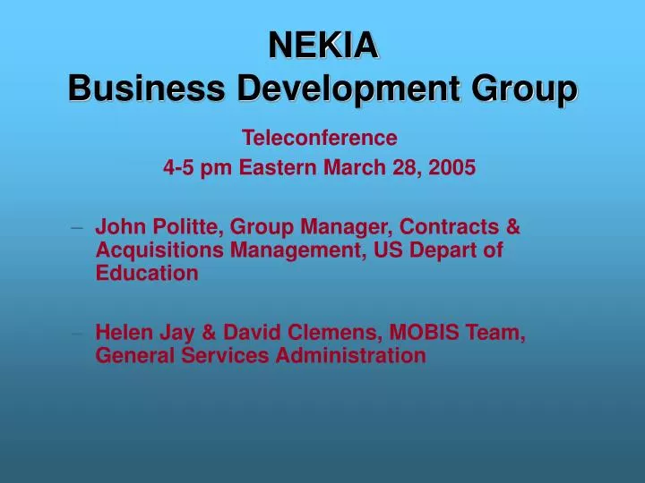 nekia business development group