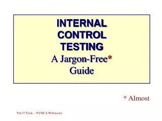 INTERNAL CONTROL TESTING A Jargon-Free * Guide