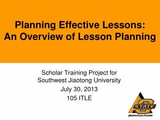 Planning Effective Lessons: An Overview of Lesson Planning