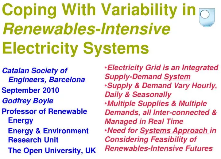 coping with variability in renewables intensive electricity systems