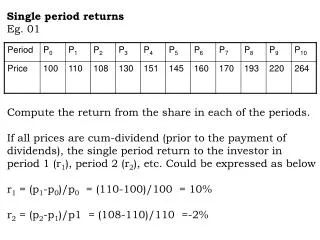 Single period returns Eg. 01