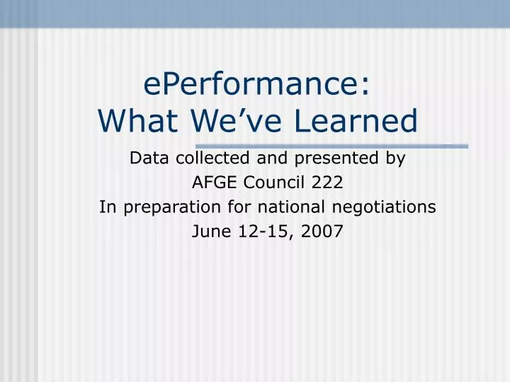 eperformance what we ve learned