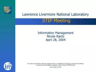 Lawrence Livermore National Laboratory STIP Meeting