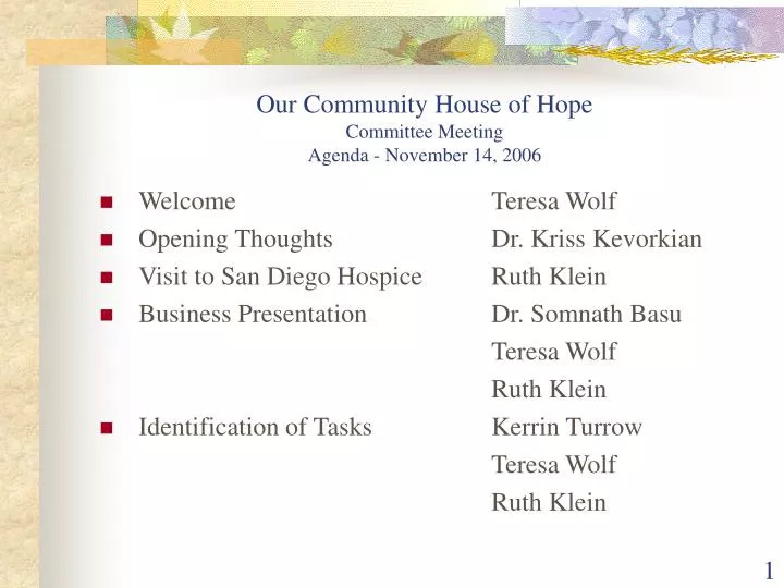 our community house of hope committee meeting agenda november 14 2006