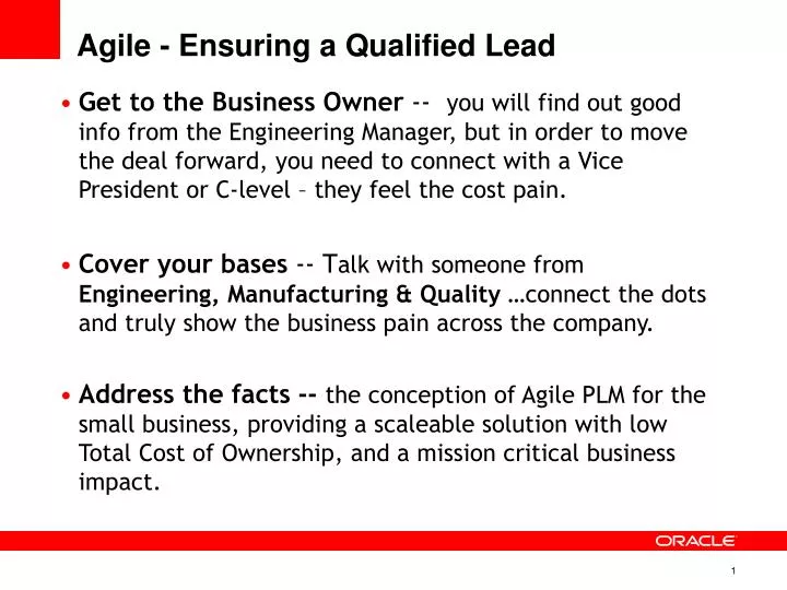 agile ensuring a qualified lead