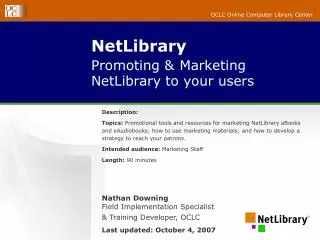 NetLibrary Promoting &amp; Marketing NetLibrary to your users