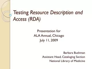 Testing Resource Description and Access (RDA)