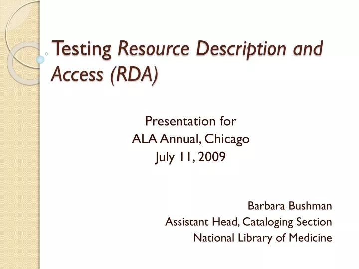 testing resource description and access rda