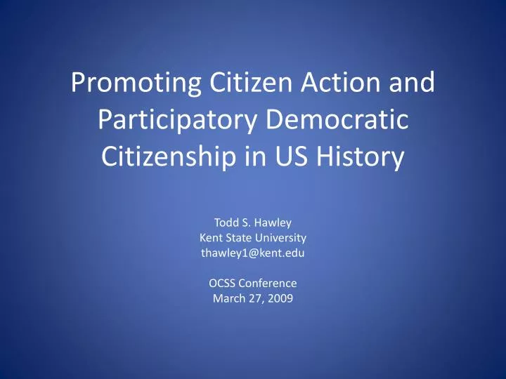 promoting citizen action and participatory democratic citizenship in us history
