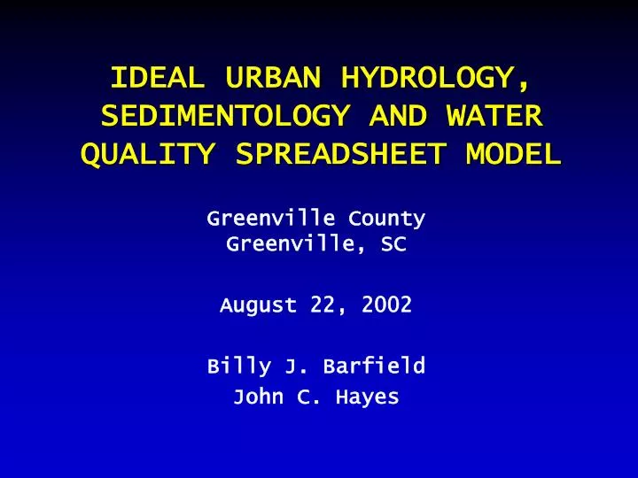 ideal urban hydrology sedimentology and water quality spreadsheet model