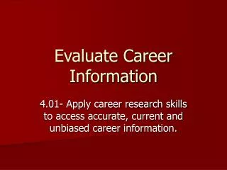 Evaluate Career Information