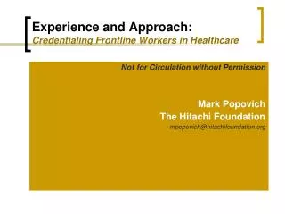 Experience and Approach: Credentialing Frontline Workers in Healthcare