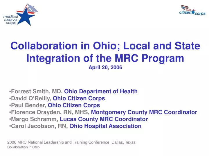 collaboration in ohio local and state integration of the mrc program april 20 2006