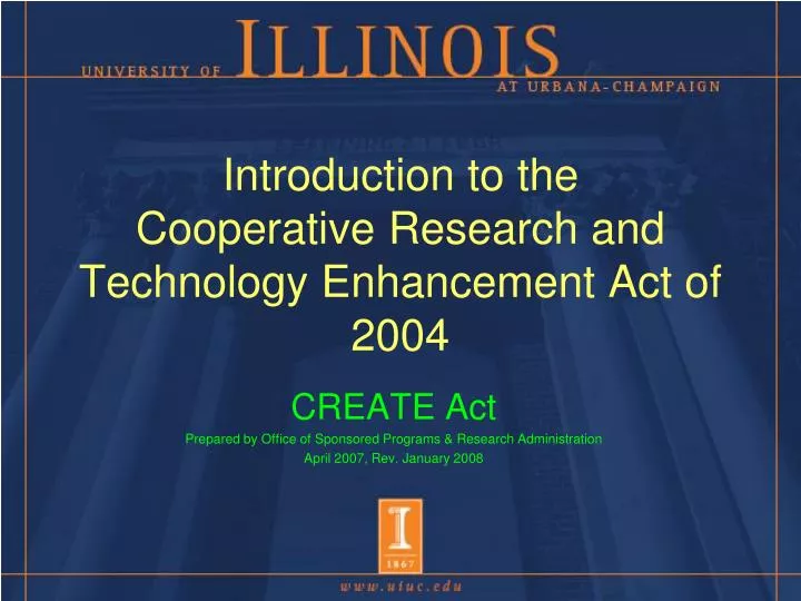 introduction to the cooperative research and technology enhancement act of 2004