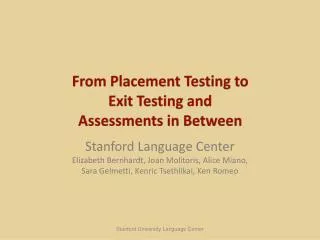 From Placement Testing to Exit Testing and Assessments in Between