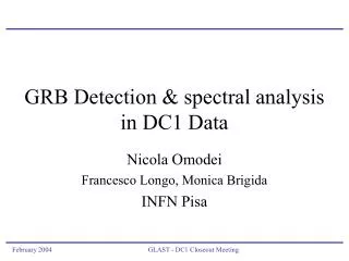 GRB Detection &amp; spectral analysis in DC1 Data