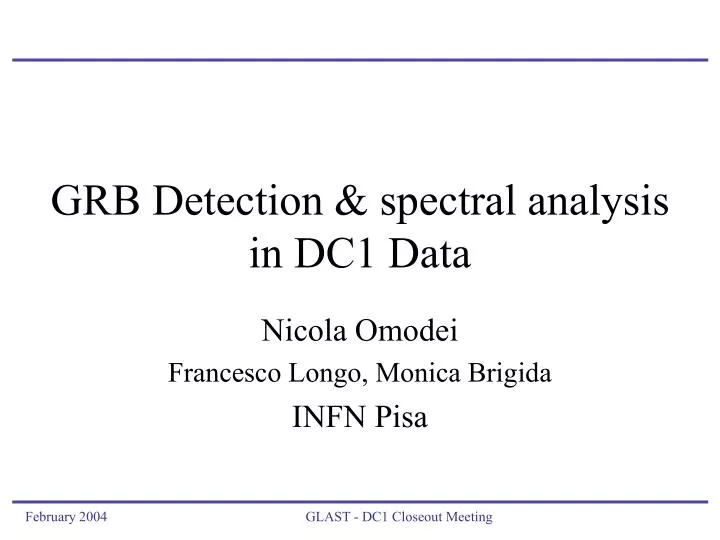 grb detection spectral analysis in dc1 data