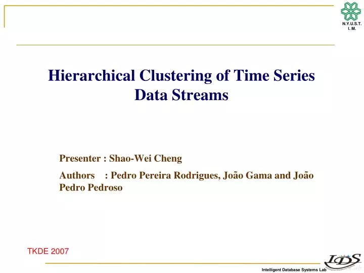 hierarchical clustering of time series data streams