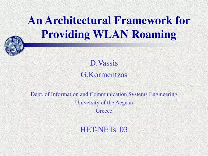 an architectural framework for providing wlan roaming