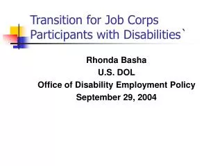 Transition for Job Corps Participants with Disabilities`
