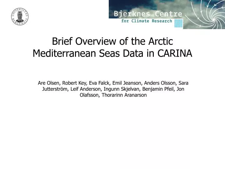brief overview of the arctic mediterranean seas data in carina