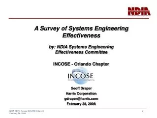 A Survey of Systems Engineering Effectiveness by: NDIA Systems Engineering