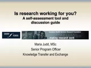 Is research working for you? A self-assessment tool and discussion guide