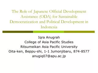Iqra Anugrah College of Asia Pacific Studies Ritsumeikan Asia Pacific University