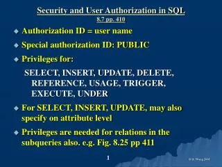 Security and User Authorization in SQL 8.7 pp. 410