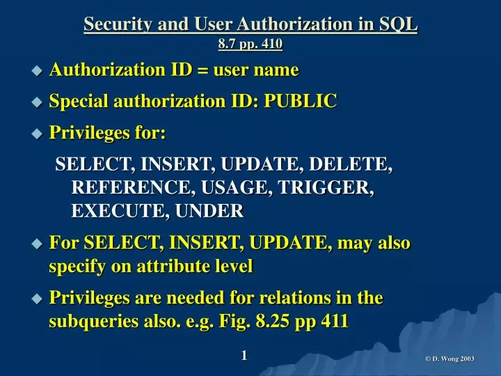 security and user authorization in sql 8 7 pp 410