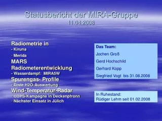 Statusbericht der MIRA-Gruppe 11.04.2008