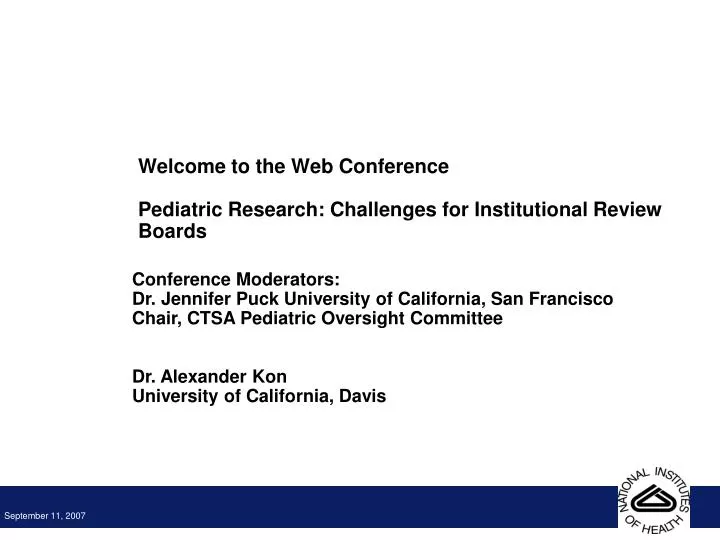 welcome to the web conference pediatric research challenges for institutional review boards