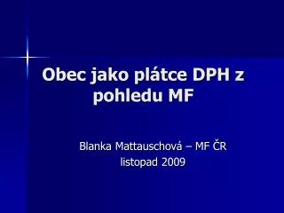 obec jako pl tce dph z pohledu mf