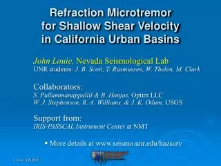 Refraction Microtremor for Shallow Shear Velocity in California Urban Basins