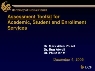 Assessment Toolkit for Academic, Student and Enrollment Services