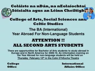 The BA (International) Year Abroad For Non-Language Students ATTENTION !!