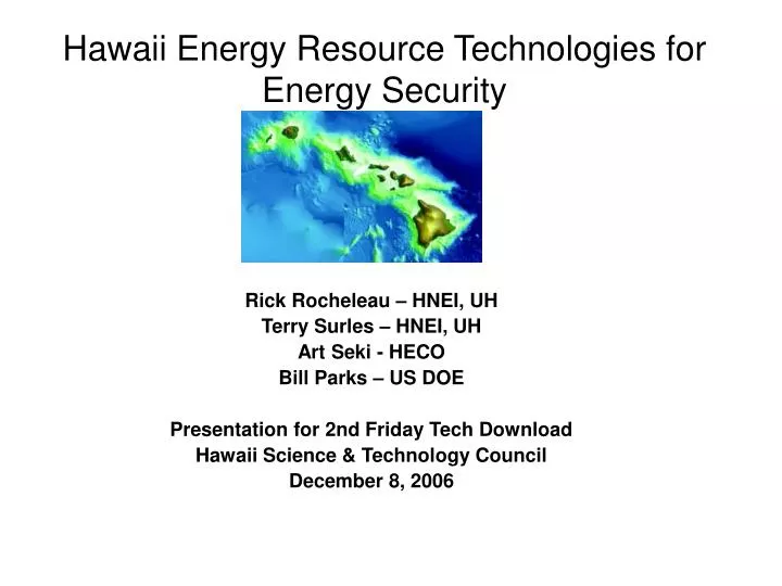 hawaii energy resource technologies for energy security