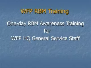 WFP RBM Training