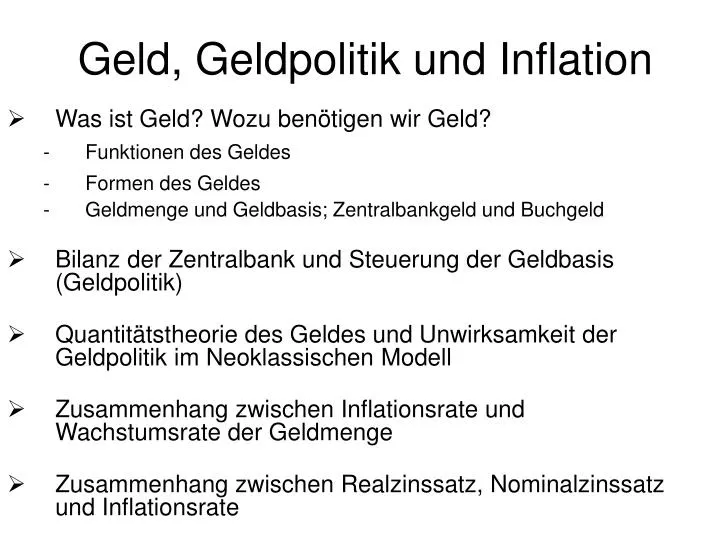 geld geldpolitik und inflation