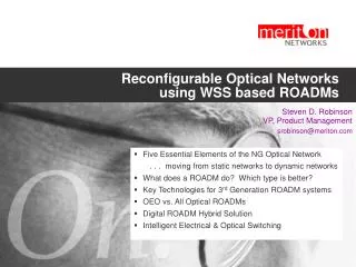 Reconfigurable Optical Networks using WSS based ROADMs