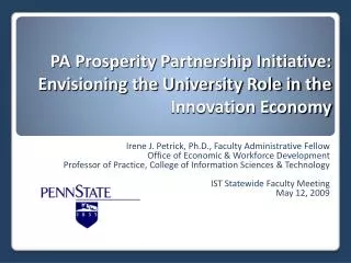 PA Prosperity Partnership Initiative: Envisioning the University Role in the Innovation Economy