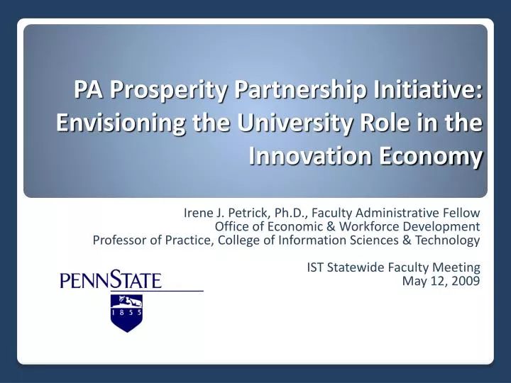 pa prosperity partnership initiative envisioning the university role in the innovation economy