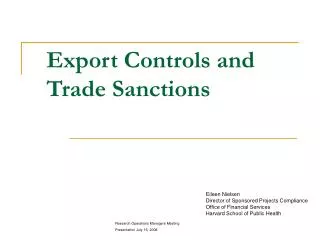 Export Controls and Trade Sanctions