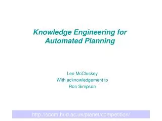 Knowledge Engineering for Automated Planning